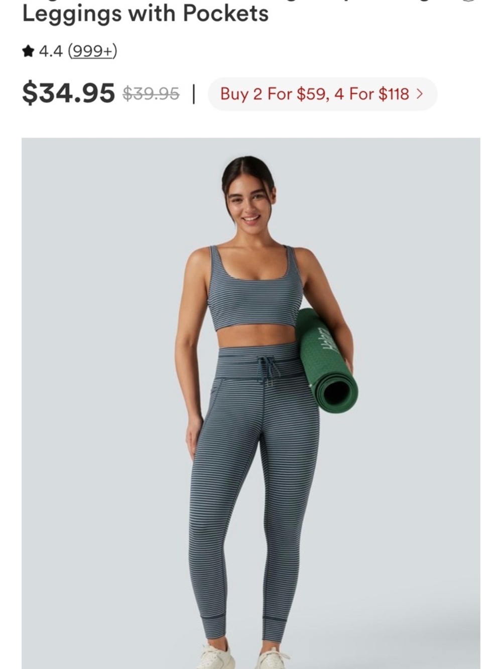 HALARA High-Waist Striped Drawstring Yoga Leggings w/ pockets NWT Sz Small 7/8 - Picture 6 of 9